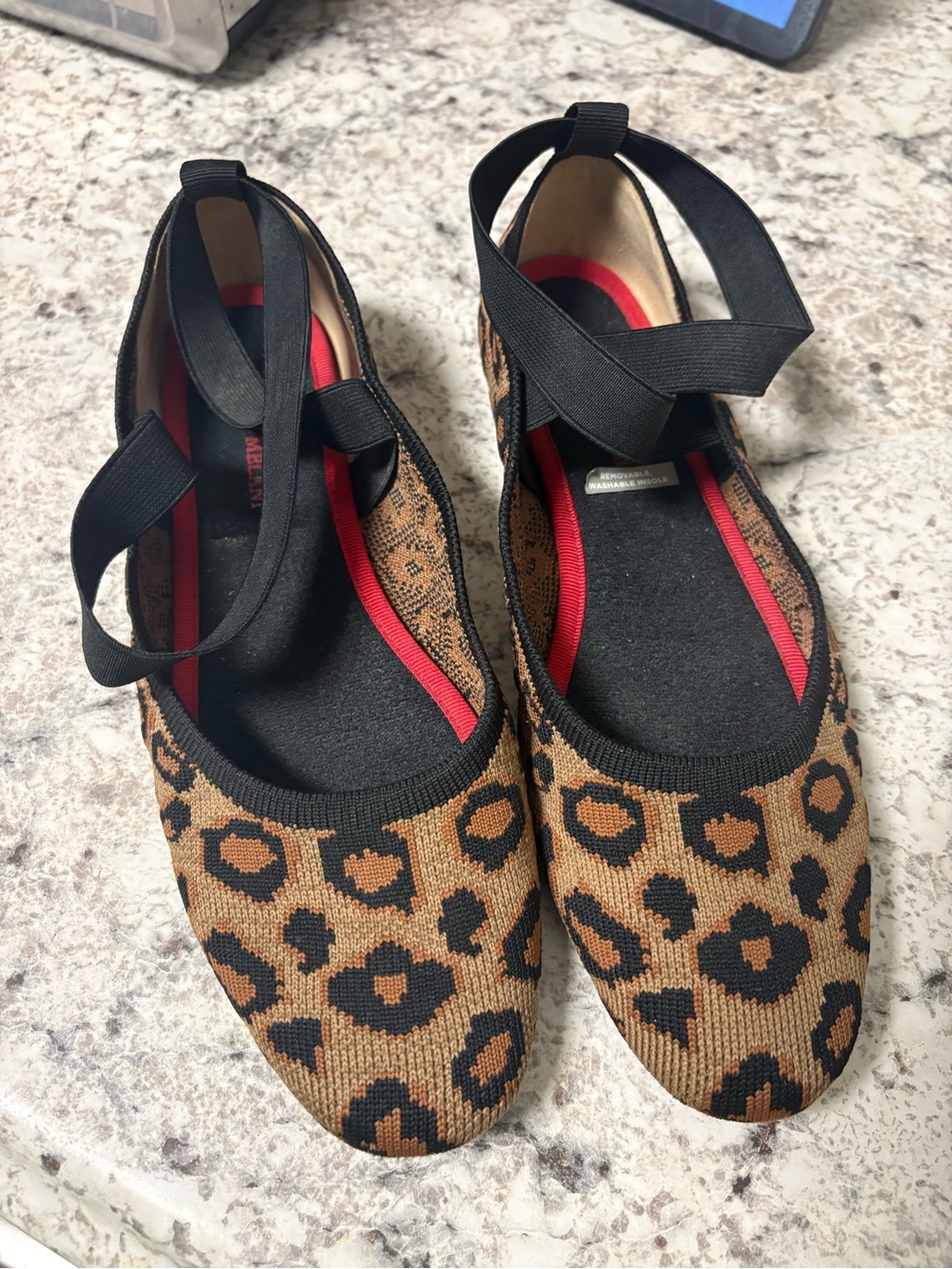 ANTONIO MELANI Leopard Knit Ballet Flats with Ankle Straps - Brown/Black